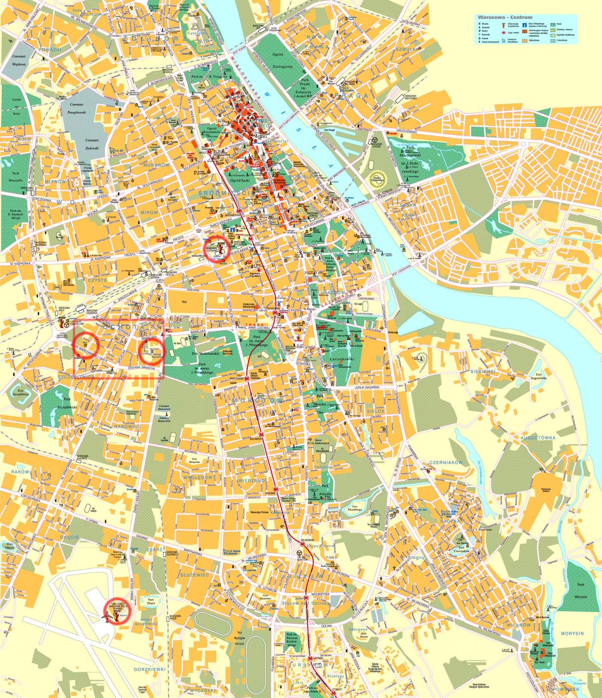Straßenkarte von Warschau Stadtzentrum