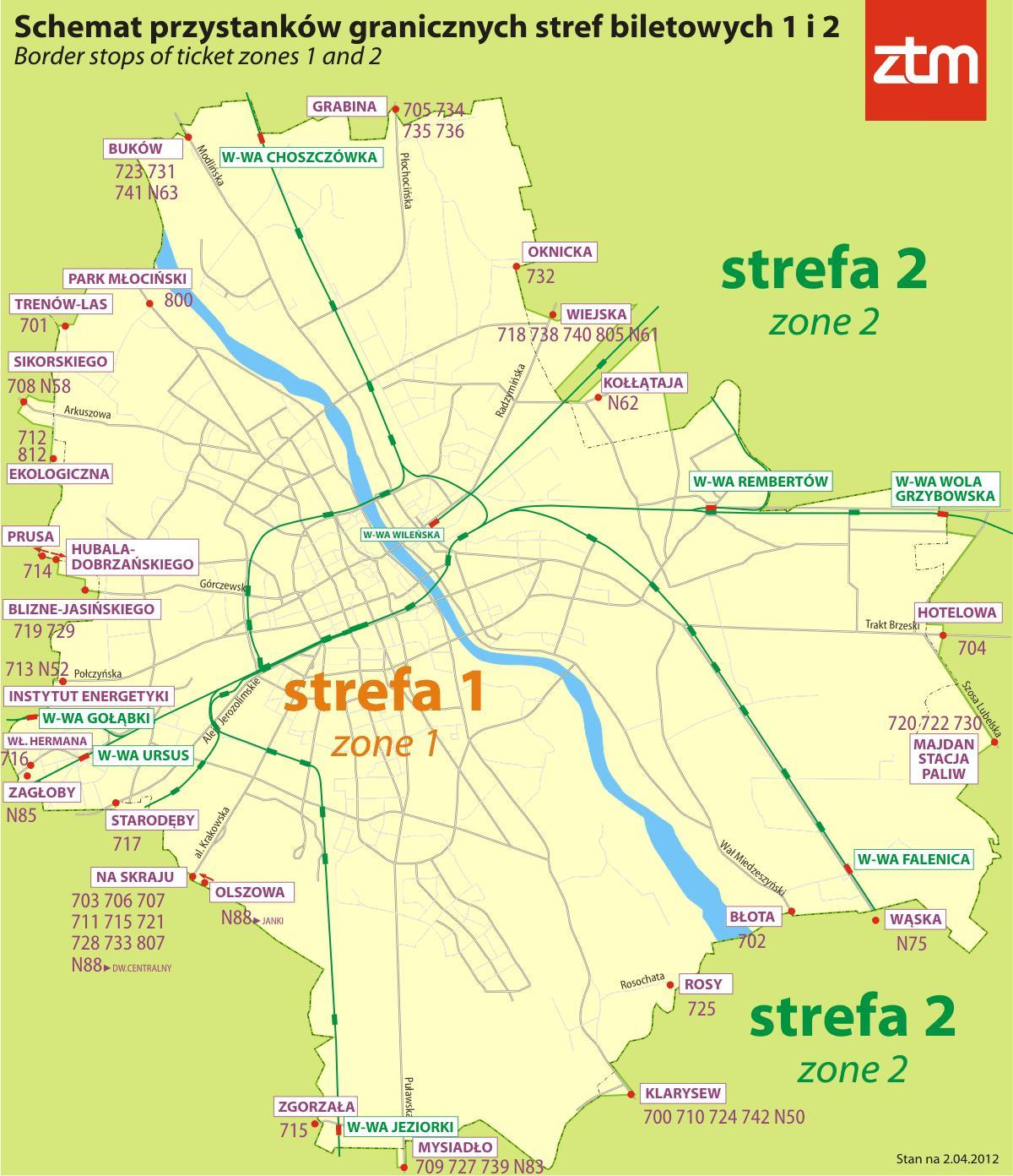 Karte von Warschau-zone 1 2 